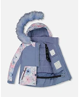 Deux par Toddler Girls Two Piece Snowsuit Printed Watercolor Blue Flowers