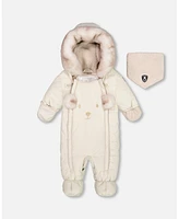 Deux par Baby Unisex One Piece Bear Face Snowsuit Silver White Designed For Car Seat