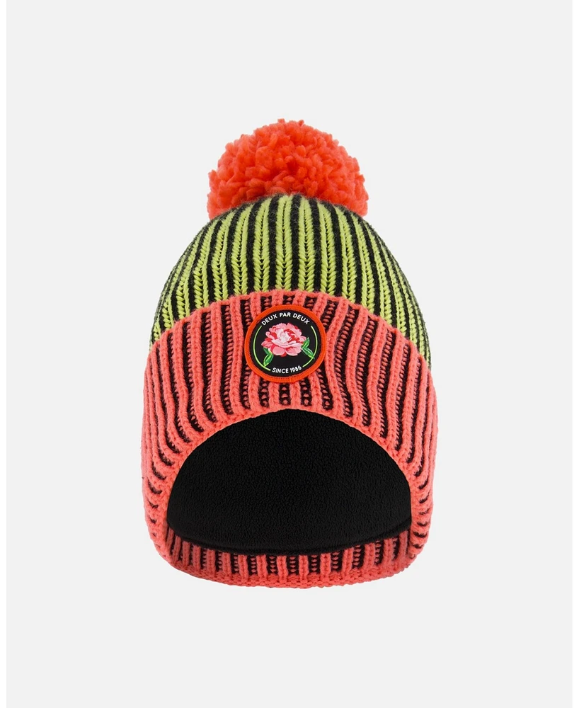 Deux par Girl Knit Hat Black, Lime And Coral - Toddler|Child