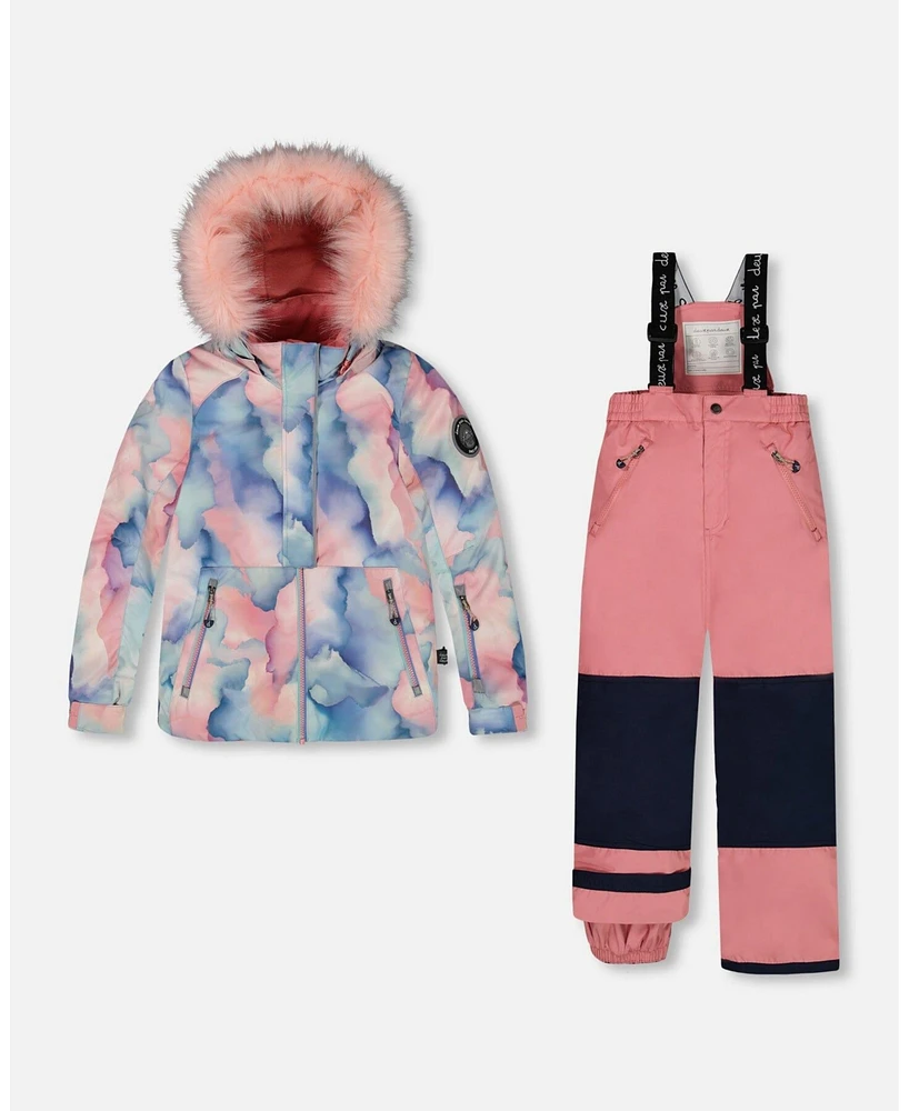 Deux par Toddler Girls Two Piece Snowsuit Printed Pastel Watercolor And Dusty Pink - Toddler|Child