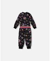 Deux par Deux Toddler Girls Printed Rainbow Hearts Jumpsuit Black - Toddler|Child