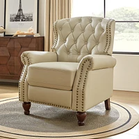 Justine Wooden Upholstery Genuine Leather Recliner with Tufted Back