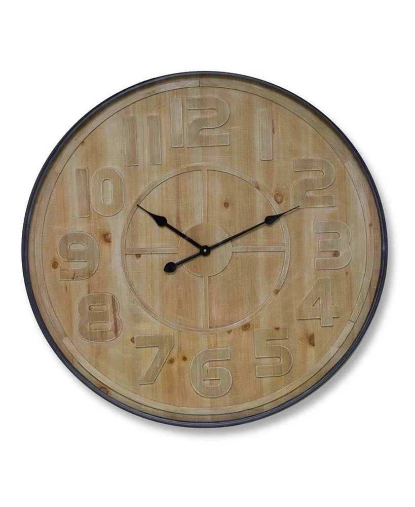 Slickblue Natural Wooden Wall Clock With Metal Frame 31.5"d