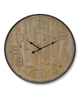 Slickblue Natural Wooden Wall Clock With Metal Frame 31.5"d