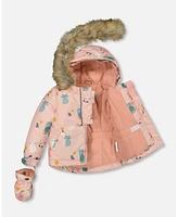 Deux par Baby Girls Two Piece Snowsuit Sage Green And Printed Cats - Infant|Toddler