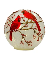 Slickblue Led Frosted Cardinal Orb With Berry Branch Design (Set of 3)