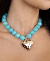 Ettika Chunky Beaded Turquoise Gold Heart Necklace