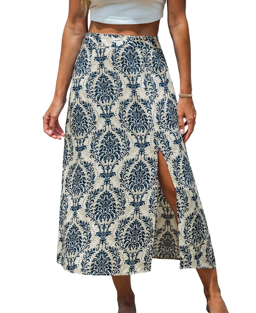 Cupshe Women's Blue Boho High Waist Straight Maxi Skirt