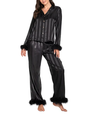 Linea Donatella Women's 2-Pc. Satin Feather-Trim Pajamas Set