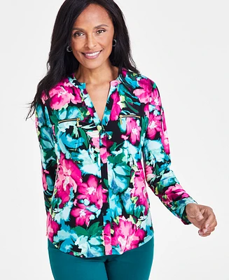 I.n.c. International Concepts Women's Print Zip-Pocket Top, Regular & Petite, Created for Macy's