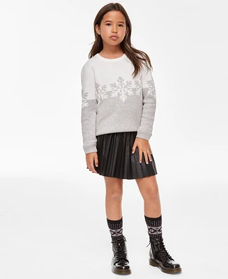 Holiday Lane Big & Little Girls Snowflake Crewneck Sweater, Created for Macy's