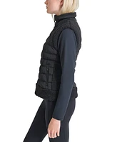 Dkny Women's Horizontal Channel Quilted Mock Neck Puffer Vest with Sherpa