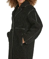 Karl Lagerfeld Paris Women's Faux-Leather-Trim Teddy Coat