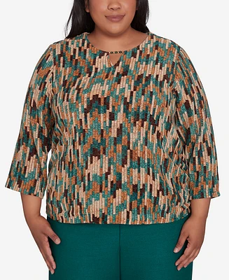 Alfred Dunner Plus Emerald Isle Women's Chenille Vertical Texture Top