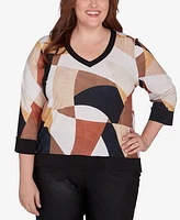 Alfred Dunner Plus Rue Rivoli Women's V-Neck Patchwork Top