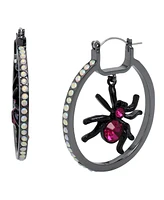 Betsey Johnson Faux Stone Spider Hoop Earrings