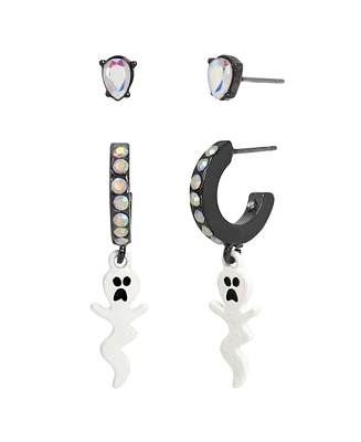 Betsey Johnson Faux Stone Ghost Charm Huggie Duo Earring Set