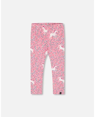 Deux par Little Girls Printed Leggings Pink With Unicorn - Toddler|Child