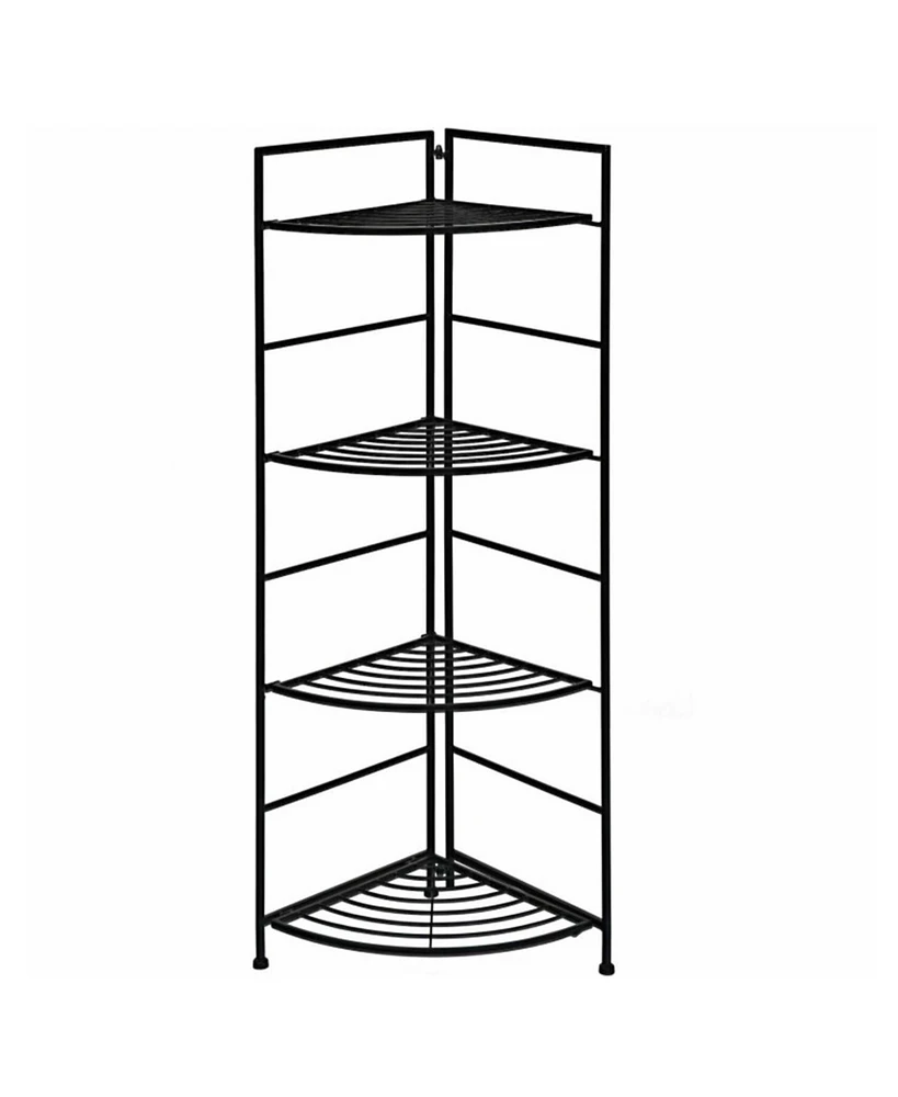 Sugift 4 Tier Folding Metal Shelf Plant Stand Storage Open Shelf Corner Display Rack