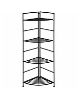 Sugift 4 Tier Folding Metal Shelf Plant Stand Storage Open Shelf Corner Display Rack