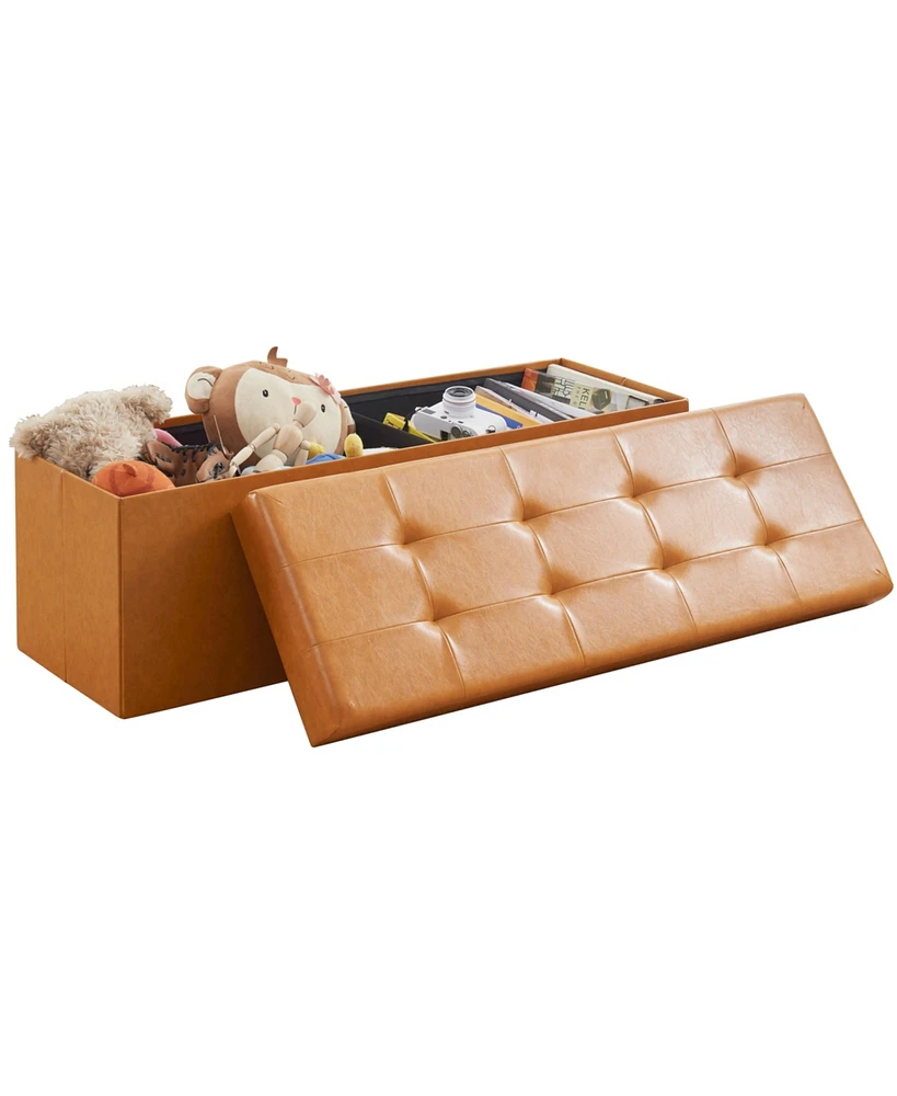 Ornavo Home Faux Leather Long Bench Storage Ottoman