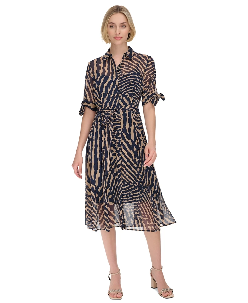 Calvin Klein Women's Printed Collared Midi Shirtdress