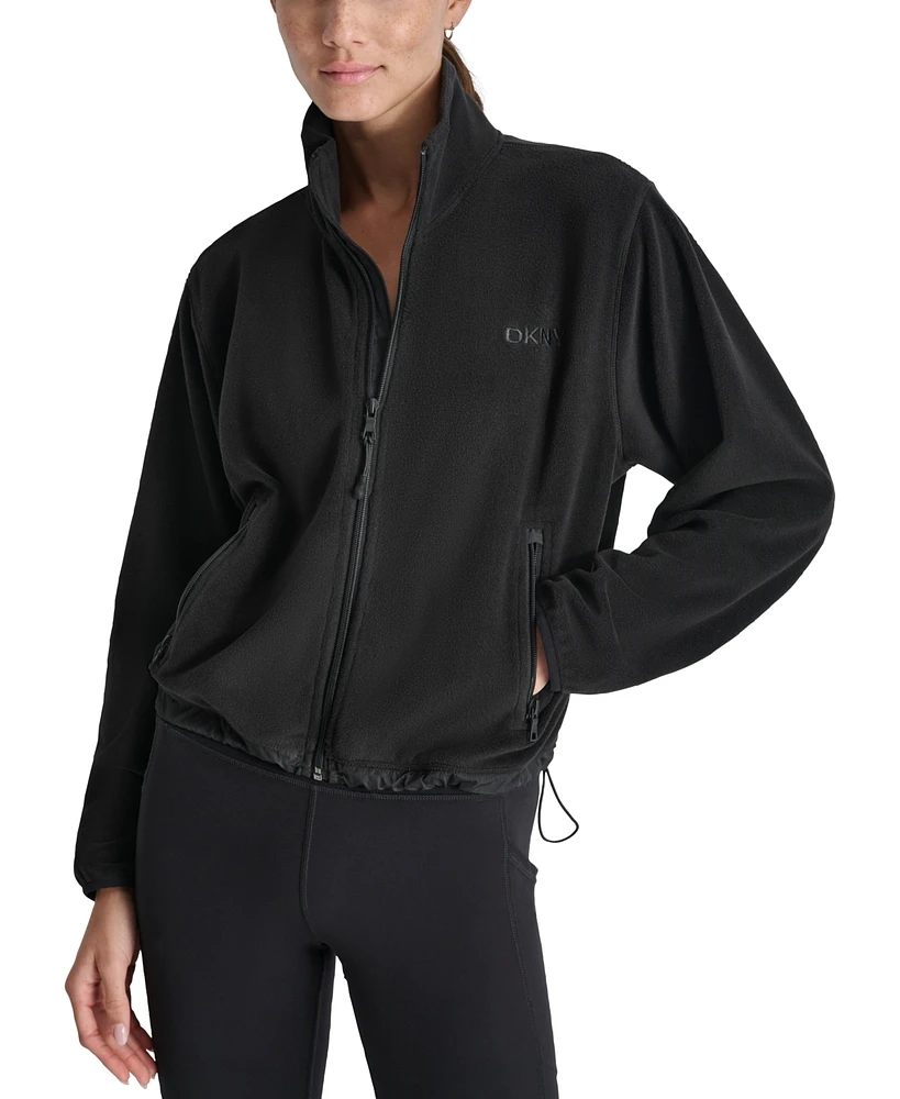 Dkny Women's Mock Neck Full Zip Jacket with Woven Piecing