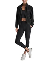 Dkny Women's Mock Neck Full Zip Jacket with Woven Piecing