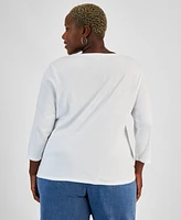 Style & Co Plus 3/4-Sleeve Cotton Henley Top, Created for Macy's