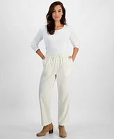 Style & Co Petite Solid Pull-On Cotton Drawstring Pants, Created for Macy's