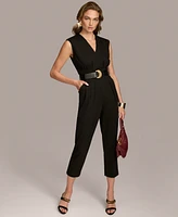 Donna Karan Women's Belted V-Neck Piped Jumpsuit