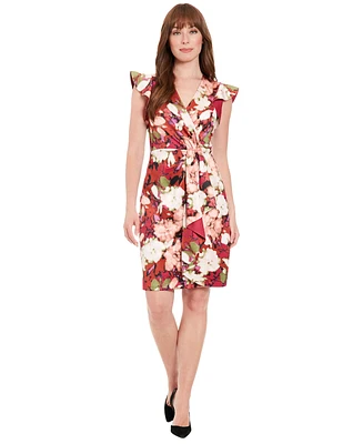 London Times Petite Printed Scuba A-Line Dress