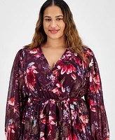 Robbie Bee Plus Printed Surplice Wrap Maxi Dress