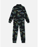 Deux par Big Boys Two Piece Thermal Underwear Set Black Printed Neon Dino