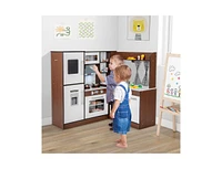 Slickblue Wooden Corner Play Kitchen with Water Circulation System and Lights-Brown