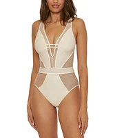 Becca Women's Network Metallic Mesh Plunge-Neck One-Piece Swimsuit