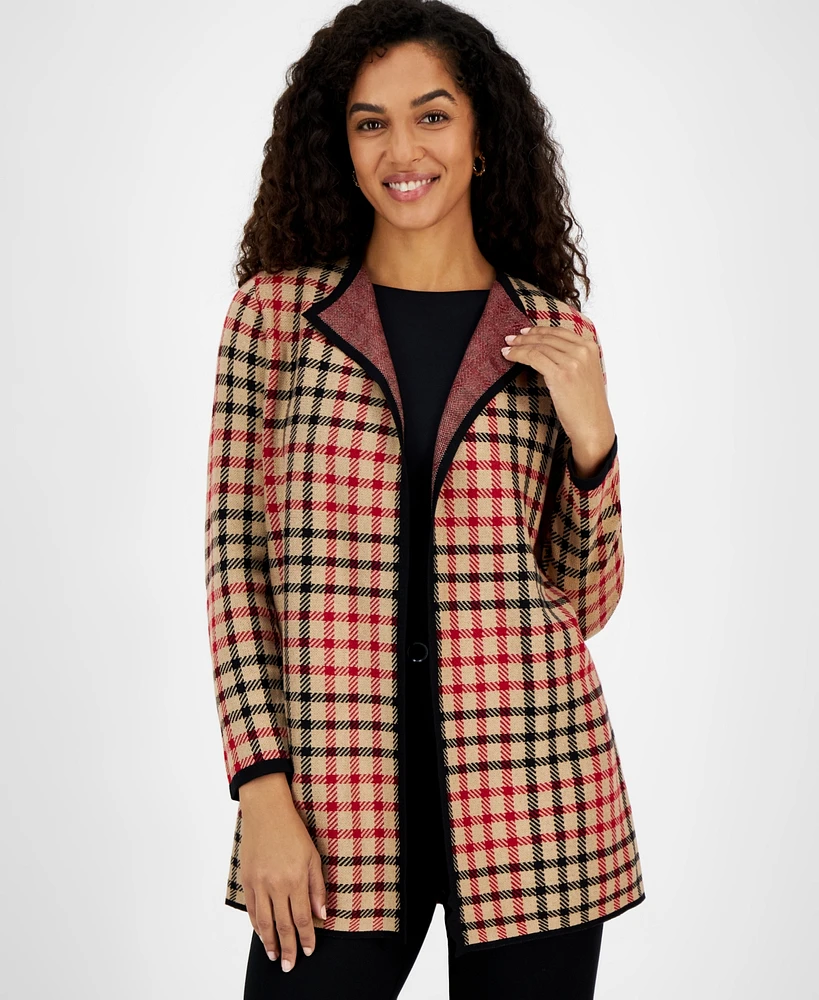 Kasper Women's Plaid Open-Front Cardigan