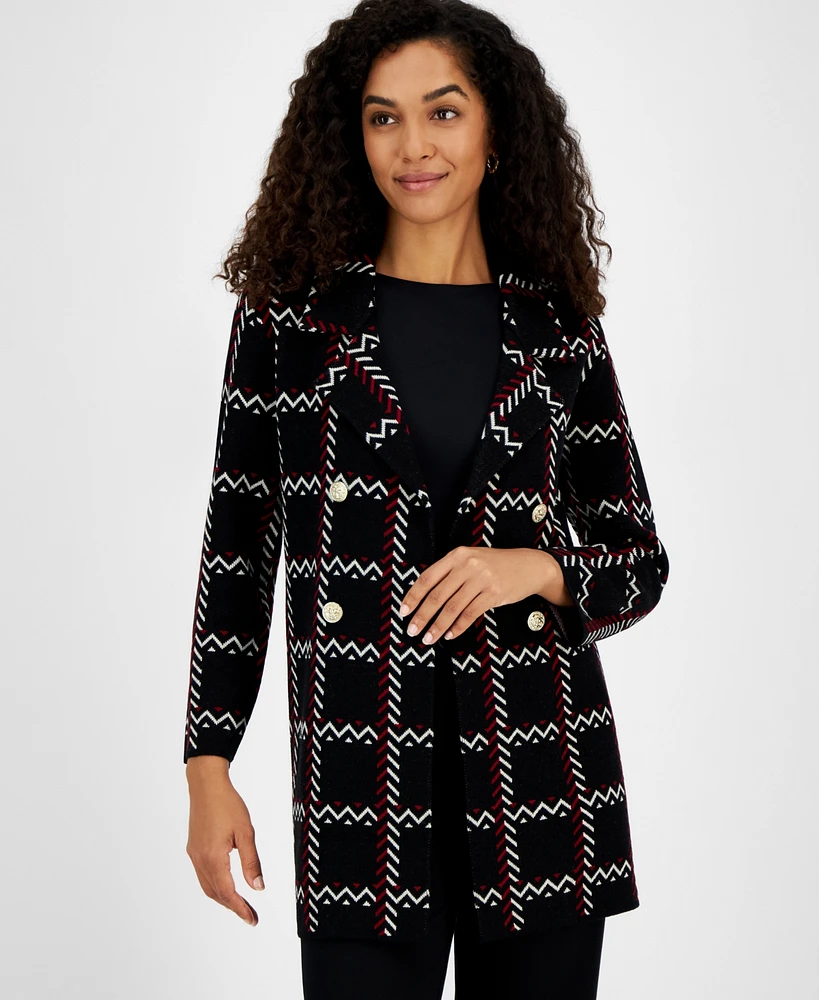 Kasper Women's Windowpane Faux-Button Cardigan