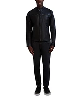 Karl Lagerfeld Men's Band-Collar Distressed Leather Jacket