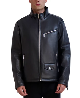 Karl Lagerfeld Men's Faux-Leather Moto Jacket