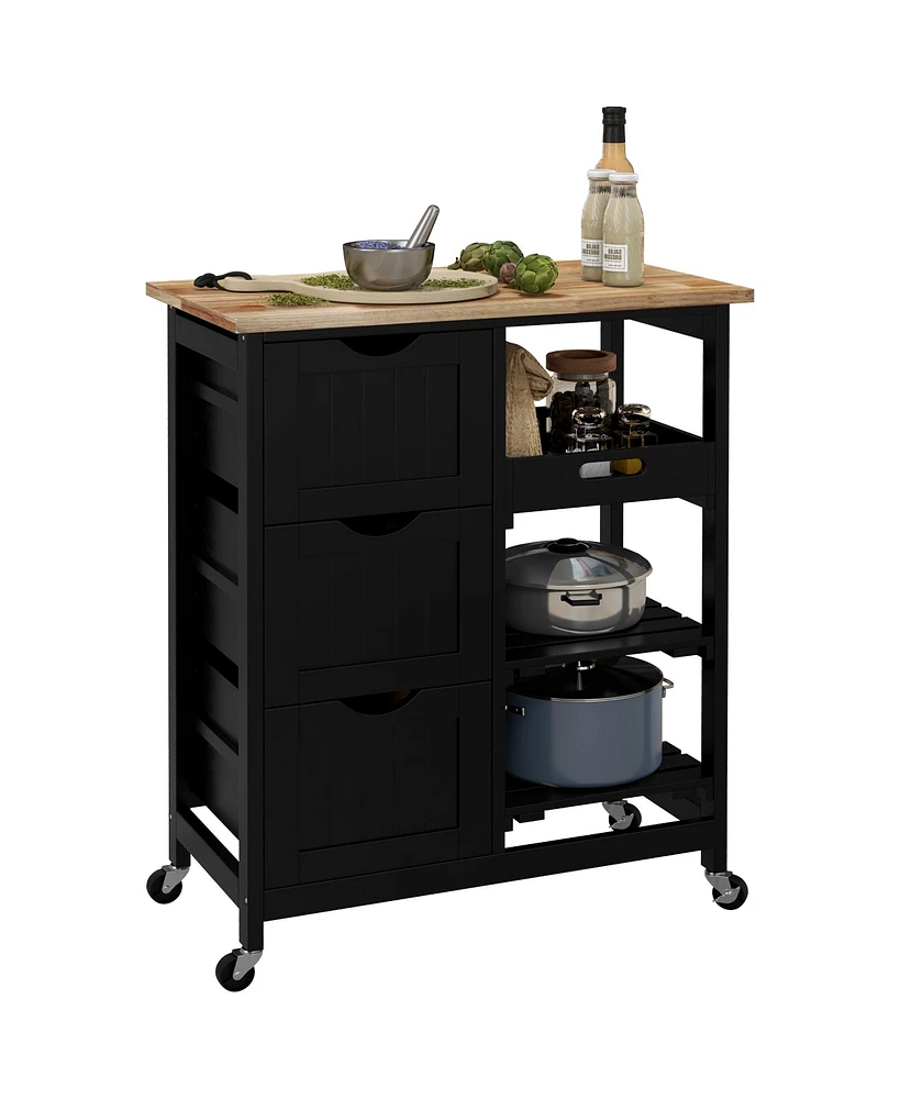 Homcom Rolling Kitchen Island Cart, Bar Serving Cart with Drawers, Black