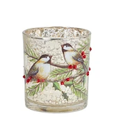 Slickblue Mercury Glass Votive Candle Holder With Bird And Berry Branch (Set of 6)