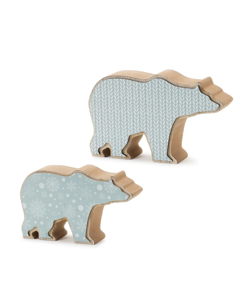 Slickblue Festive Polar Bear Theme Wood Decor (Set of 2)