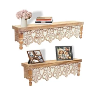 Slickblue Ornamental Wall Shelf With White-washed Wood (Set of 2)