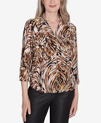 Alfred Dunner Women's Rue Rivoli Brushstroke Textured Button Down Top