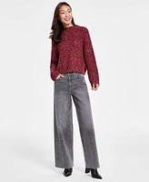 Dkny Jeans Womens Mock Neck Boxy Pullover Sweater High Rise Flat Stud Wide Leg Jeans