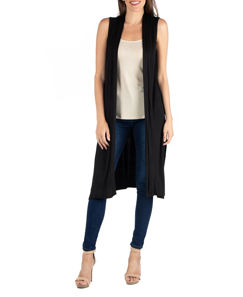 24seven Comfort Apparel Sleeveless Long with Side Slit Cardigan Vest