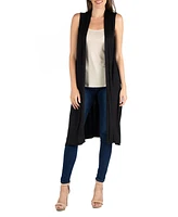 24seven Comfort Apparel Sleeveless Long with Side Slit Cardigan Vest