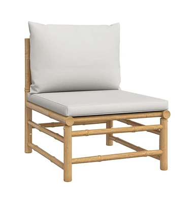 vidaXL Patio Middle Sofa with Light Gray Cushions Bamboo