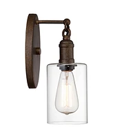 Franklin Iron Works Cloverly Rustic Farmhouse Industrial Wall Light Sconce Led Bronze Hardwired 11 3/4" High Fixture Clear Glass for Bedroom Bathroom